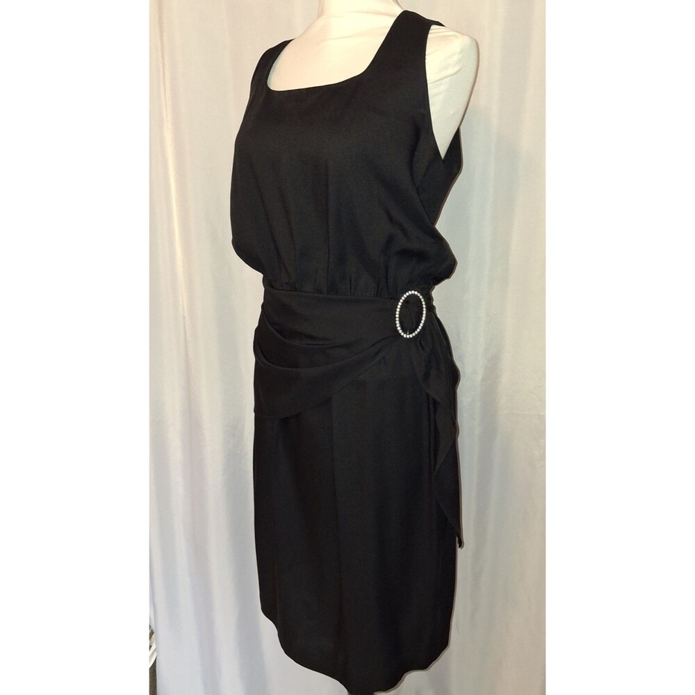 Vtg 70s 80s LBD Sarong wrap waist scarf with rhinestone closure dress sz 10